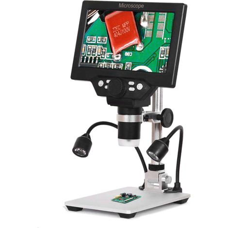 Microscopio digital LIFCAUSAL G1200 con pantalla LCD a color de 7", base grande, 12 MP, zoom continuo de 11200X, soporte de aluminio e iluminación LED dual. (1/5)