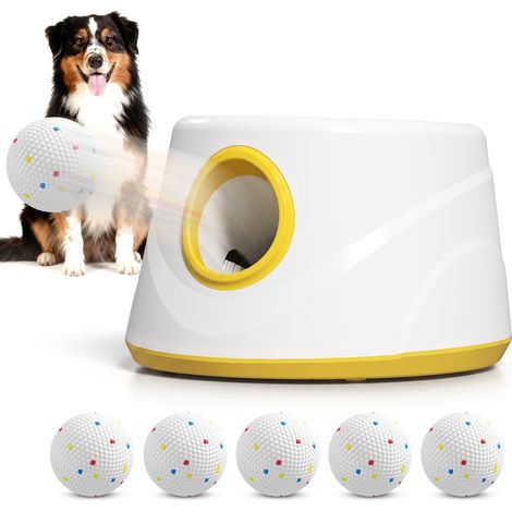 Lanceur de balle pour chien automatique - PawHut - 6 balles 5,8 cm 3 distances réglables (6/10/14 m) - ETPU - 27x27x18,5cm - jaune (1/5)