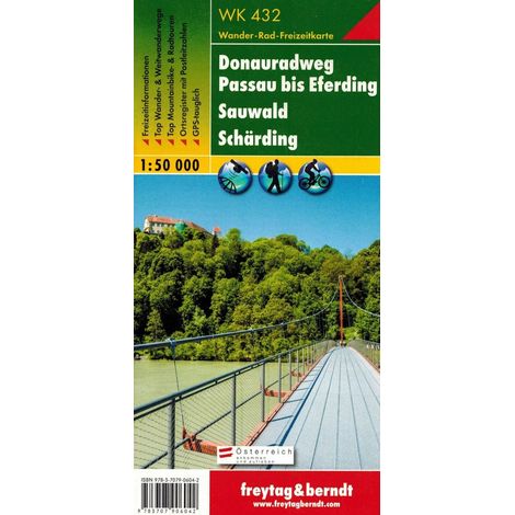 Donauradweg Passau bis Eferding. Touristenkarte WK 432. Freytag & Berndt (1/5)
