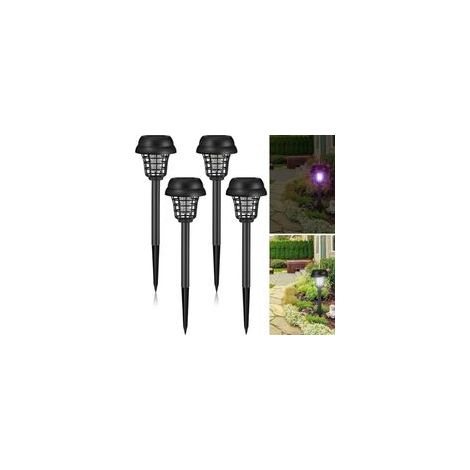 Lot de 4 tue-moustiques solaires étanches pour extérieur - Lampe anti-moustiques pour intérieur et extérieur - Lumière violette et blanche (noir rétro, plastique)