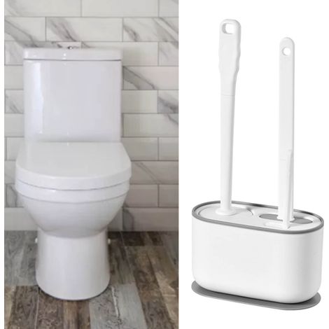 Wandmontierte WC-Bürste mit langem Griff, Wandmontage-Badezimmerreinigungsset, perlweiß. (1/5)
