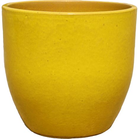 Pot grande taille d'extérieur LANCELOT 29x26cm jaune, fait main en terre cuite émaillée, résistant au gel