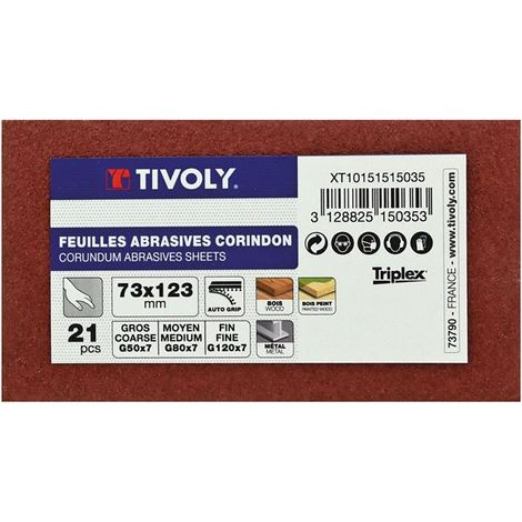 Patin cale 73x123mm grain assortis par 21 feuilles - TIVOLY