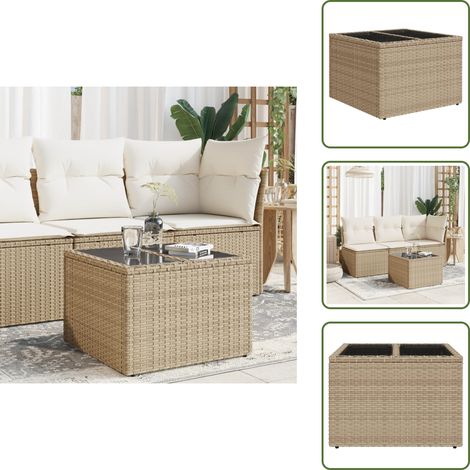 The Living Store Tavolo da Giardino Piano in Vetro Beige 55x55x37 cm Polyrattan - Tavolo in vetro