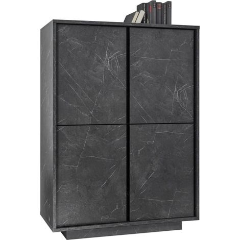 Argentier 4 porte, collezione COLOMARMO, colore nero effetto marmo, ideale nel vostro salotto o sala da pranzo