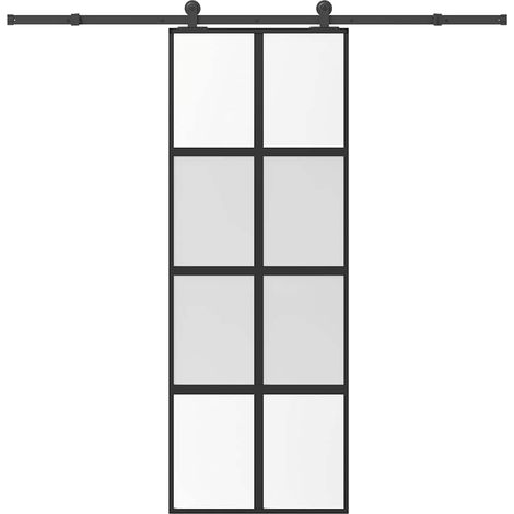 Schiebetür mit Beschlag 76x205 cm Hartglas & Aluminium