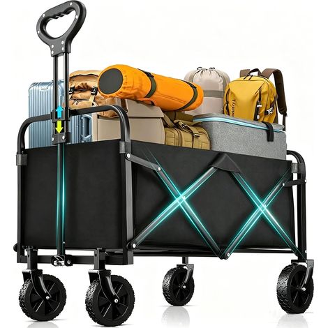 Chariot Pliable, Compact Léger Chariot de Plage Pliable à Roulette Tout Terrain, avec Poignée Réglable pour Jardin Camping (1/5)