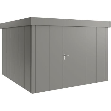 Hörmann Metall-Gerätehaus "Juno" mit Flachdach, JFD14 - Design, 310 x 310 cm (B x T), graualuminium, 1-flüglige Tür, Anschlag rechts (1/5)