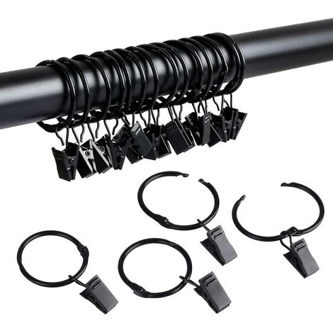 VURAHOME - Lot de 36 anneaux de rideaux ouvrants en métal avec clips, diamètre intérieur de 3,2 cm. (1/3)
