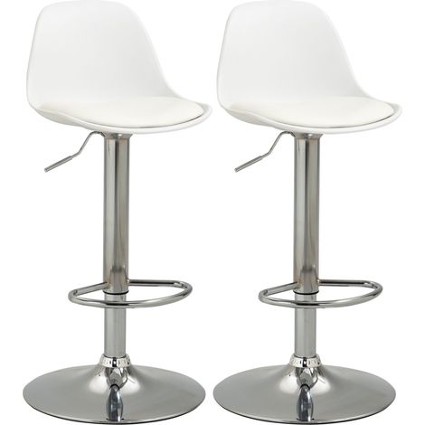 Lot de 2 tabourets de bar pivotants réglables en hauteur en cuir synthétique blanc avec structure en acier (1/5)
