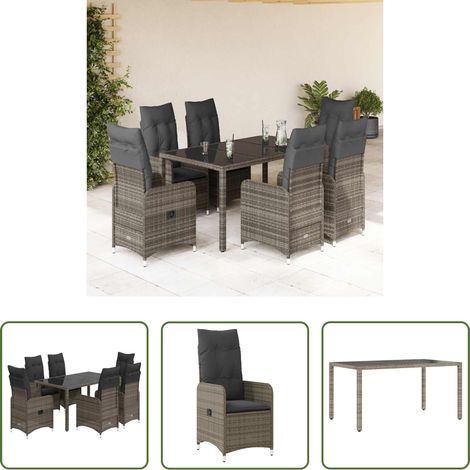Liege -  5-tlg. Garten-Bistro-Set mit Kissen Grau Poly Rattan (1/5)