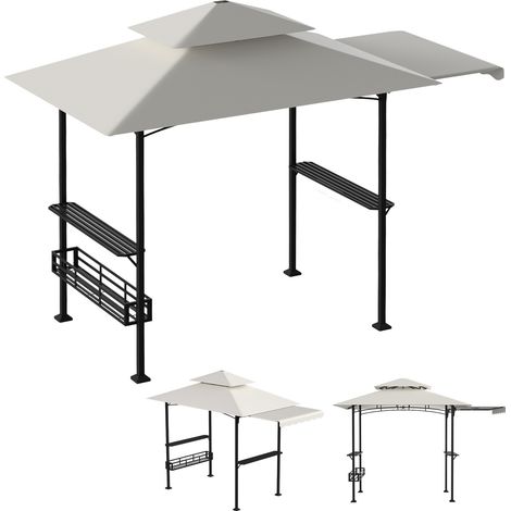 Jiubiaz Grill Pavillon Wasserdicht 238 x 148 x 250 cm  Gartenpavillon mit Markise, Sonnenschutz Gartenlauben Gartenzelt für Partys Picknick BBQ´s,Beige