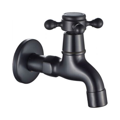(Schwarz) Vintage-Wasserhahn für Kaltwasser mit Einhebelmischer G1/2-Schnittstelle - Wandmontierter Wischmopp-Wasserhahn für Waschbecken Badezimmer (1/5)