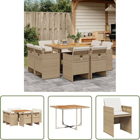 The Living Store Ensemble à manger de jardin et coussins 9 pcs beige Poly rotin - Salon De Jardin - Meuble De Jardin - Set De Salon De Jardin - Mobilier De Jardin - Table De Jardin (1/5)