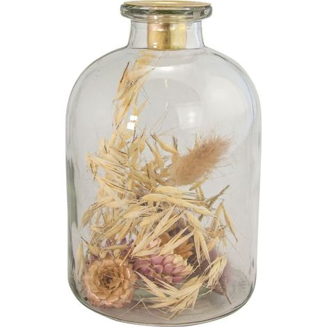 Riffelmacher Kerzenhalter aus Glas mit Trockenblumen 11 x 11 x 17 cm Kerzenhalter