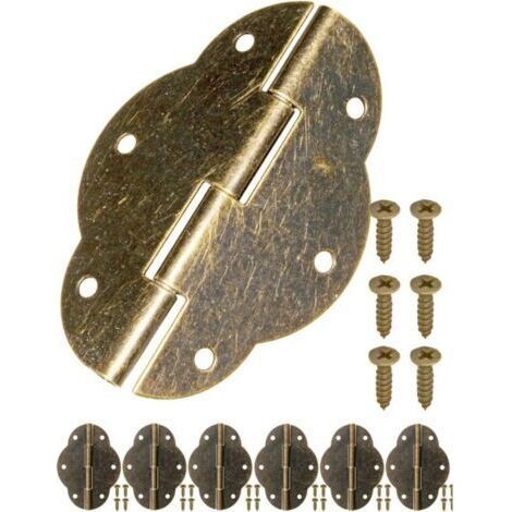 Lot de 6 charnières - Aspect bronze vieilli - Pour porte d'armoire et de placard, coffre, boîte - Style rétro - 56 x 42 mm (1/4)