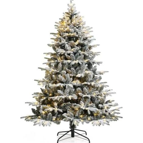 COSTWAY 180cm Árbol de Navidad Artificial, 1415 Puntas de Rama, 260 Luces LED Cálidas, Árbol de Navidad de Bisagras, Árbol de Navidad Nevado, Navidad Decoración (1/5)