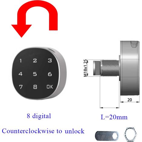 (Sens antihoraire) Serrure à combinaison numérique intelligente à clavier tactile en alliage de zinc pour porte et tiroir d'armoire (1/3)