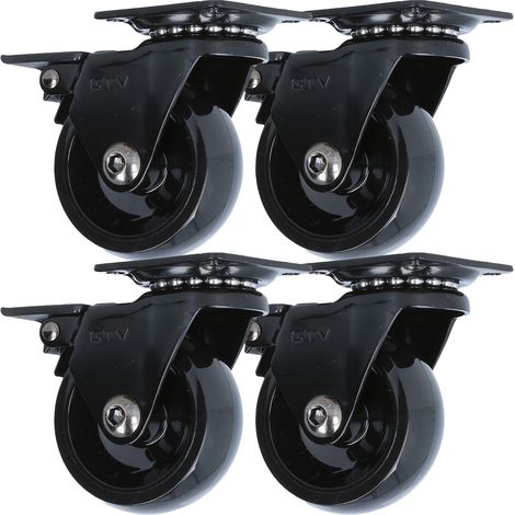 4er Set Hartboden-Möbelrolle Design Lenkrolle Schwarz 50mm Feststellbremse