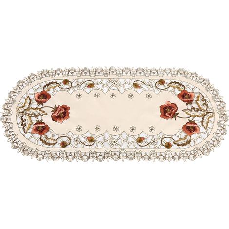 Nappe de Table, Nappe de Fleurs Florales Rouges, Nappe de Table élégante Florale Rouge de Style européen, Nappe de Chemin de Table brodée pour Banquet de Mariage(Oval) (1/5)