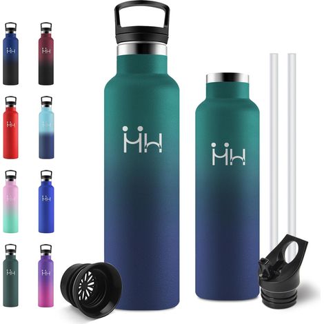 Gourde Isotherme 750ml, Gourde Inox avec Paille, Bouteille Isotherme en Acier Inoxydable, Bouteille d'eau sans BPA, Gourde Reutilisable pour l'École, Bureau, Extérieur, Camping, Yoga, Alpinisme (1/5)
