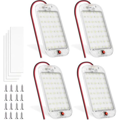 48 unités d'éclairage intérieur LED, bande LED blanche ultra-lumineuse, DC12V-85V, 800 lumens, avec interrupteur, plafonnier LED universel, convient pour le camping, les camions/bateaux/fourgonnettes/ (1/4)