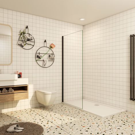 [PRODUIT D'OCCASION]Paroi de douche à l'italienne 80x200cm profil noir mat en verre trempé anticalcaire, profilé en noir