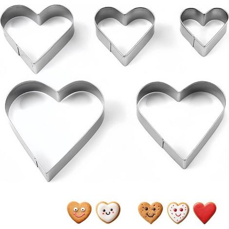 Set di 5 formine per biscotti a forma di cuore in acciaio inossidabile, perfette per San Valentino e Pasqua. (1/5)