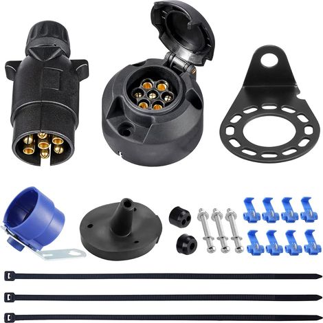 Prise Remorque 7 Broches Femelle Et Prise Remorque 7 Broches Male,12V Prise Fiche pour Remorque 7 Broches Étanche,Fiche pour Caravane RV,avec Kit Support de Montage et Joint arrière(SK0702D) (1/5)