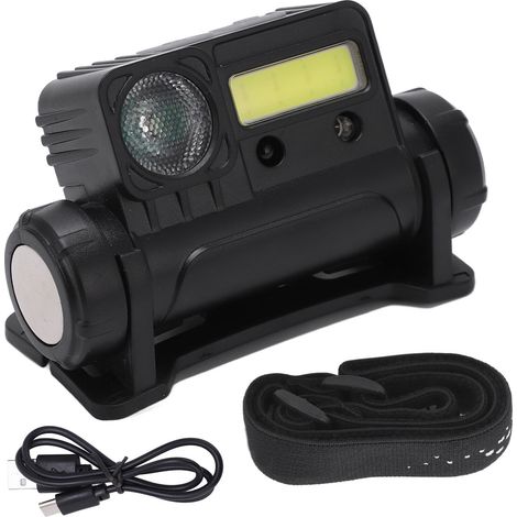 Lampe frontale rechargeable USB magnétique IPX4, 6 modes pour camping, randonnée, course, détection de mouvement (1/5)