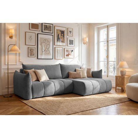 Ecksofa Schlafsofa ONTARIO in Stoff Poso Grau Ottomane Rechts