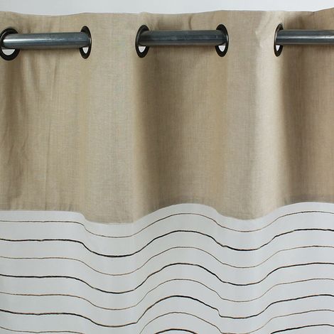 SHAMLYNE - Voilage effet soie avec du coton et jute écru-noir 110x250 (1/4)