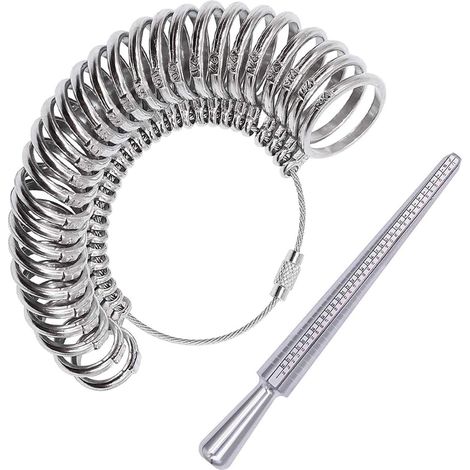 Outil de Mesure de Bague UK US avec Mandrin, Kit de Taille de Doigt avec Règle Blanche (1/4)