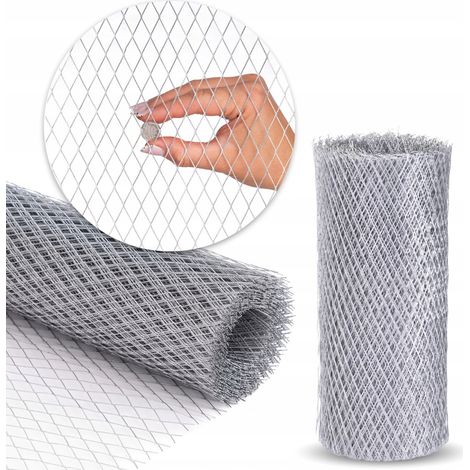 Support de plâtre en métal déployé galvanisé - 25 cm x 10 m - Leduchowski, pour le renforcement du plâtre, des linteaux et des fissures, maille 32 x 14 mm, épaisseur 0,6 mm