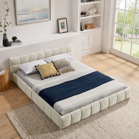 letto matrimoniale 160x200 chenille beige stabile riposo HAVRYA (1/5)