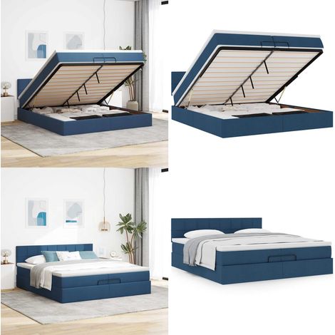 Ottoman-Bett mit Matratze Blau 200x200 cm Stoff - Matratze - Stauraum (1/5)