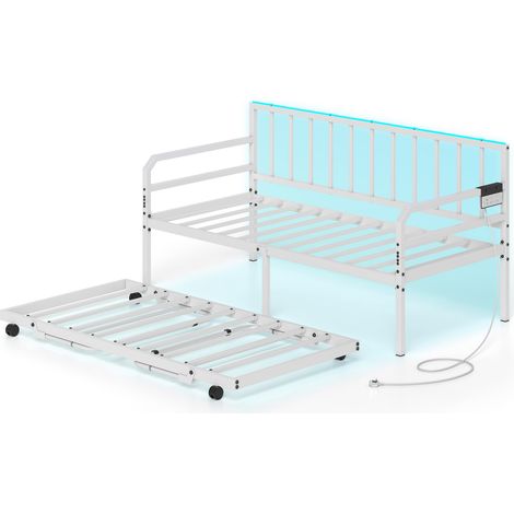 COSTWAY Single Size Daybed with Charging Station & LED Lights-White (1/5)