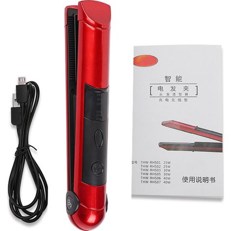 Fers à lisser et boucler sans fil rechargeables - Outil de coiffure mini portable (Rouge) (1/5)