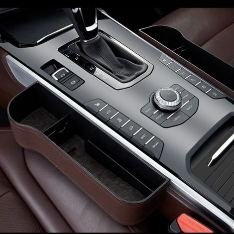 (1 paire marron en PU) 2 pièces Organisateur de remplissage d'espace pour siège auto, porte-gobelet en cuir, boîte de rangement latérale pour console centrale avec porte-gobelets, poches de couture de (1/5)