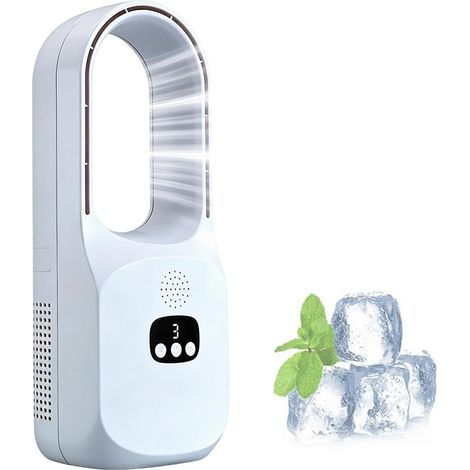 Ventilateur de Bureau Sans Pales, Brumisateur Rafraîchissant, 3 Vitesses, Oscillation 120°, Rechargeable USB-C (1/5)