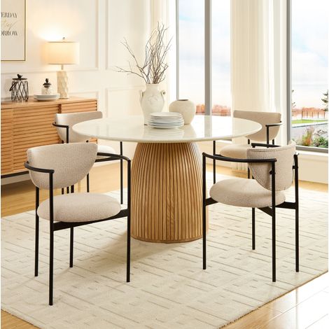 Sillas de comedor, lote de 2, tejido y metal, estilo Skandi, caqui, 78 x 60 x 56 cm HAVRYA (1/5)