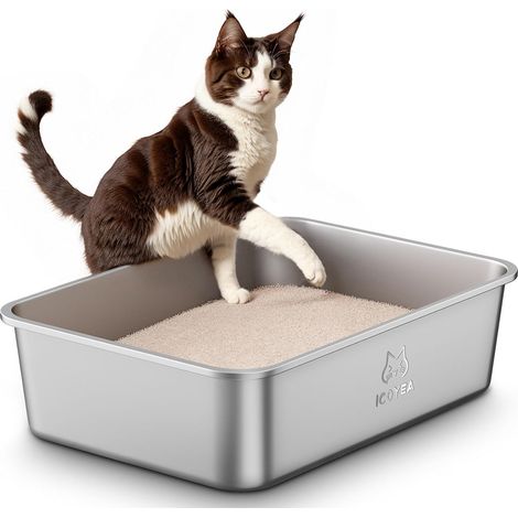 Stainless Steel Cat Litter Tray for Large Cats, Kittens and Rabbits, XXL Cat Litter, Toilet Litter Tray for Cats, Non-Stick, Anti-Odour, Easy to Clean (1/5)