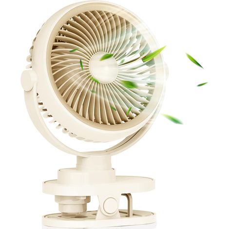 5 Vitesses,Ventilateur à Pince USB Rechargeable 1200mAh,(Beige,Rotation 360°,Pince Inversible Anti Rayures,Compact pour Poussette/Voiture/Bureau ,Avec Veilleuse Mini Ventilateur Cadeau d'Été Idéal (1/5)
