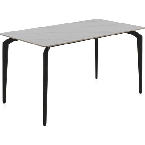 Table design céramique blanche et pieds métal noir élégante - blanc marbré et pieds noir