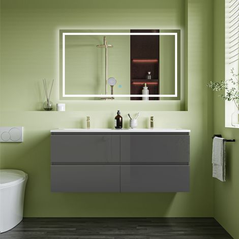 1200x520mm Wall-mounted Vanity Unit With 4 Soft Close DrawersStorage Space2 Ceramic Basin (1/5)