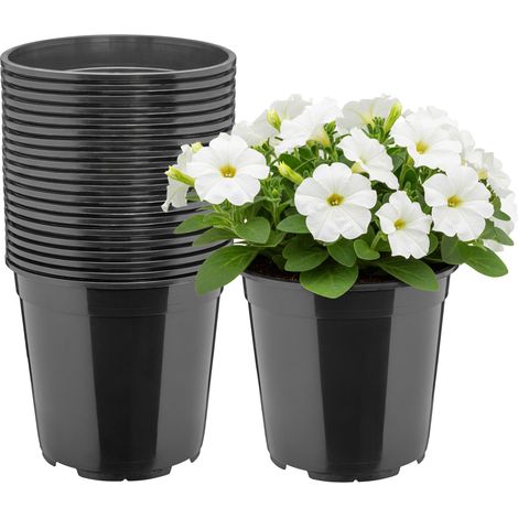 Garronda Pot de Fleur Rond Haut Plastique Ø20 x 19 cm (4L) - Lot 20 Godets Semis Pot Culture Profond Drainage Résistants Intempéries pour Plantes Pépinière Jardin Serre Intérieur Extérieur GD-0203