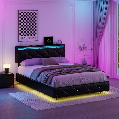 Lit enfant 90x200cm – Velours bleu – Tête de lit papillon – Idéal chambre garçon