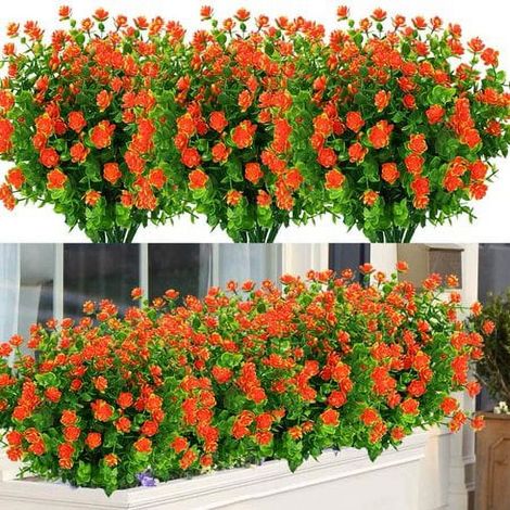 Plante Artificielle Extérieure - Plante Boîteux Fausse - Résistante Aux UV - 14 x 9 Pouces - 7 Tiges Par Bouquet - Pour Jardin Balcon Porche Fenêtre - Lot De 8 (1/5)