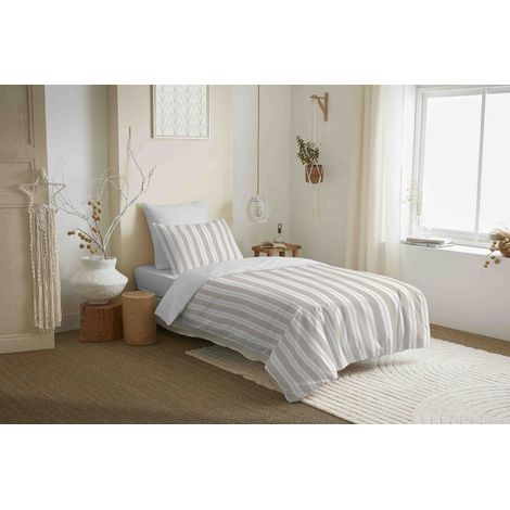 Pack complet housse de couette réversible "Vanessa" 4 pièces pour lit 90 x 190 Florence Naturel