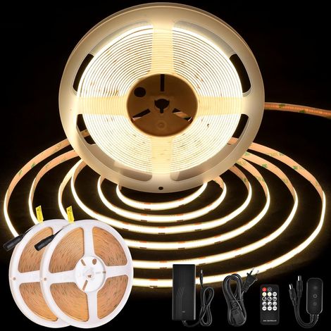 Ruban LED COB 20m, Bande Lumineuse LED avec telecommande et Alimentation, 348 LED/m, CRI 90+, Largeur 8mm, Ruban LED DC24V pour Decoration Chambre, 2 x 10m, Blanc Naturel, 4000K (1/5)